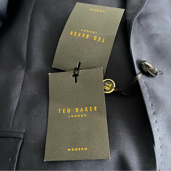 Men’s Two Button Suit Jacket Top Stitched Lapels Ted Baker London Blue Size 42L - Picture 6 of 10